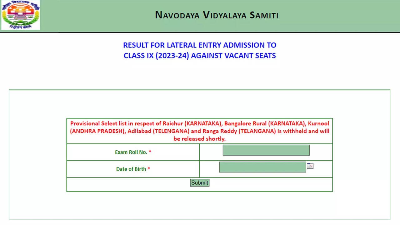 Navodaya Result 2024 OUT, Check JNVST Class 6th Result and Direct Link Download Merit List