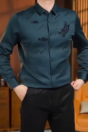 Menβs Designer Formal Shirt with Artistic Embroidery